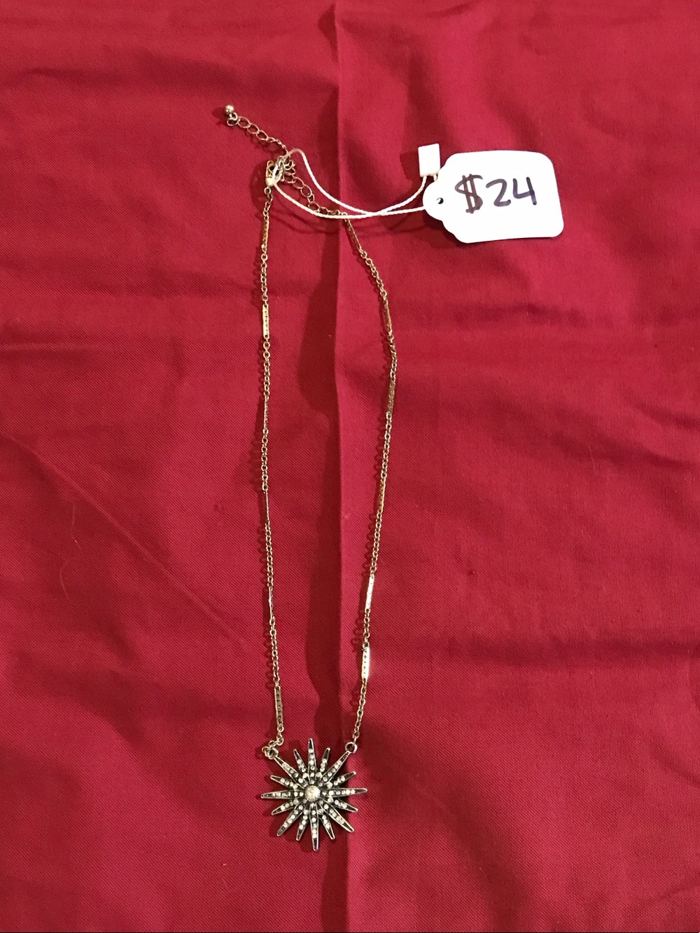 Silver Tone Sunburst Pendant and Gold Tone Necklace - Women Jewelry